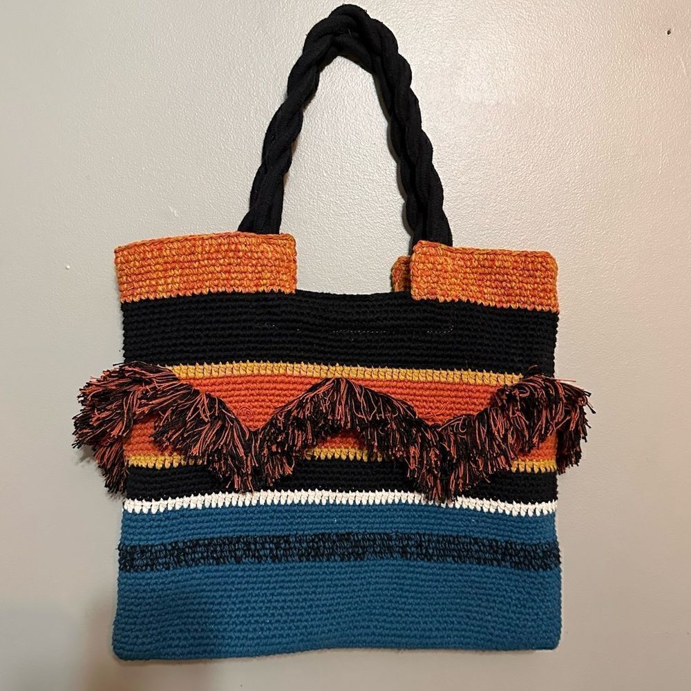 J. Jill zig zag woven fringe tote bag